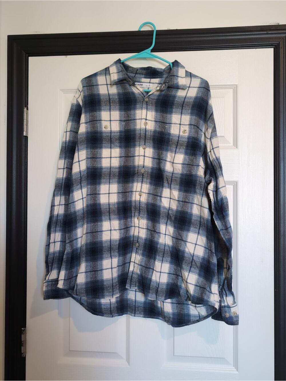 XL men's blue cotton flannel plaid checkered